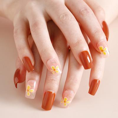 China Design 2021 new 12 pairs square round tips red flower short false nails acrylic nail for sale