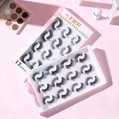 China Long 25mm Natural Good Quality Banfi 12 Pair Long False Eyelashes 3D Handmade Lashes Synthetic Fiber Natural Hair for sale