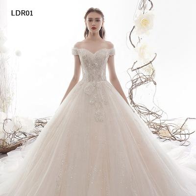 China Jancember LDR01 Breathable Luxury Crystal Short Sleeve Beaded Sweatheart Wedding Dress for sale