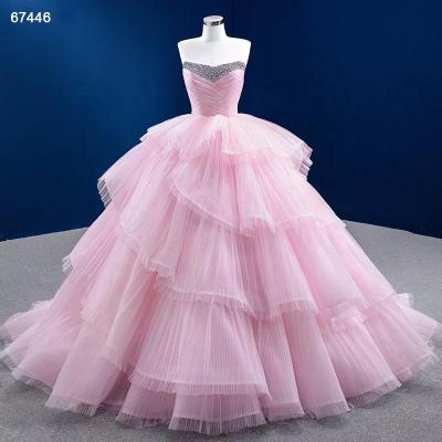 China Jancember RSM67446 Princess Pink Lace Boat Anti-Static Ball Gowns Wedding Dress Even for sale