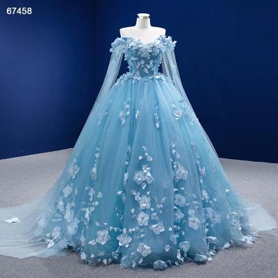 China Jancember Princess Lace Flower Evening Party Wedding Dresses Anti-static Blue Dress RSM67458 for sale