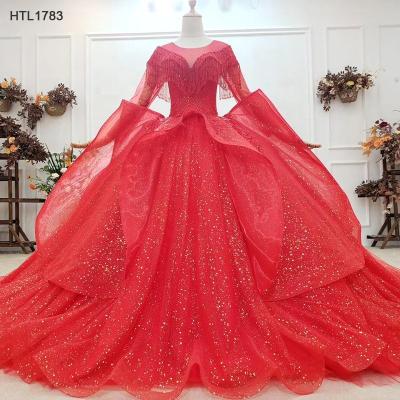 China Jancember HTL1783 Breathable Sequin Party Women Red Beading Long Sleeve Evening Dress for sale