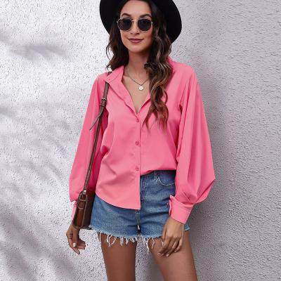 China Chiffon Anti Shrink Basic Fashion Vintage Sleeves V-Neck Blouse and Shirt Long Sleeves T-Shirts Ladies T-Shirts for sale