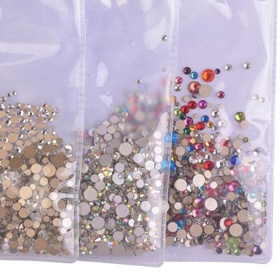 China Crystal Nail Glass Rhinestones Non Hotfix Strass Round Crystal Stones Mix Size Crystal ab Flatback Wholesale Flatback for sale