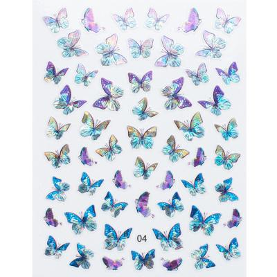 China Plastic Butterfly 3D Nail Sticker Laser Nail Butterfly Adhesive Decals Nail Stickers for sale