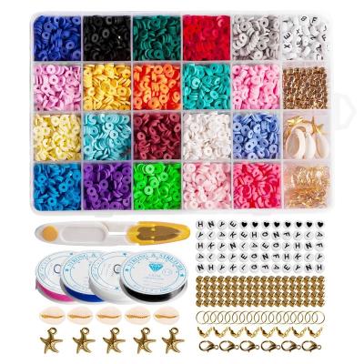 China DIY Accessories 24XC05 4000 Pcs Clay Beads 6mm Flat Round Polymer Clay Spacer Beads 20 Colors With Pendant Charms Kit And 4 Buns Elastic String for sale