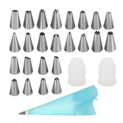 China Sustainable 27pcs Cake Tools 304 Stainless Steel Russian Piping Tips Set For Cupcake Cookies Birthday Party for sale