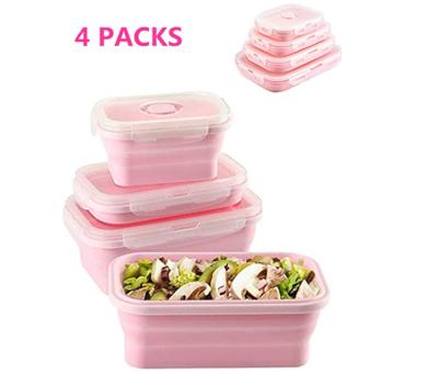 China Heatable Set of 4 BPA Free Airtight Plastic Lids Small and Large Collapsible Meal Prep Container Silicone Food Storage Containers for sale