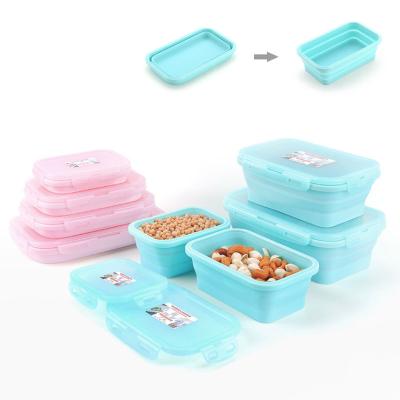 China Folding Silicone Microwavable Heatable Bento Lunch Box Set from -40 to 260 degrees for sale