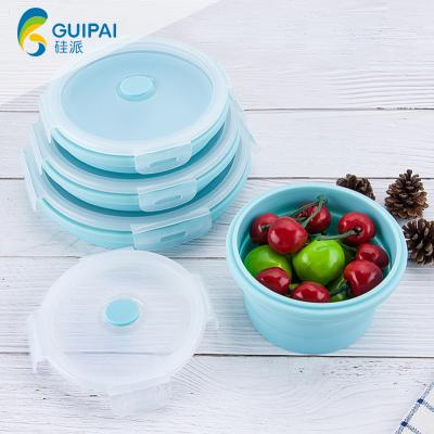 China Rubber Heatable Collapsible Collapsible Storage Silicone Containers Collapsible Food Bowl for sale