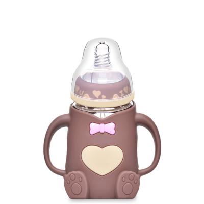 China BPA Free Shatterproof Glass Baby Milk Bottles With Cute Silicone Cover for sale