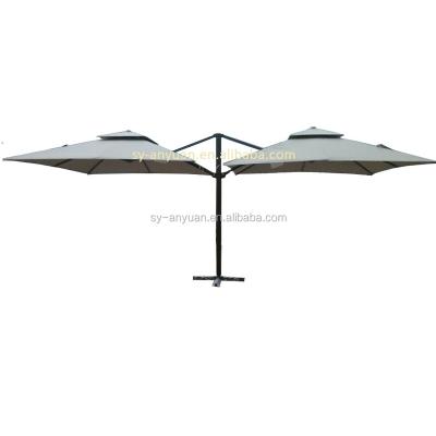 China Outdoor hanging twin umbrella polyester rainproof side double pole roof for restaurant and hotel for sale