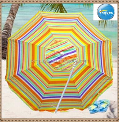 China UPF 100 Safety Manual Open Luxury Beach Umbrella with Built-in Sand Anchor Pole/Tilt/Vent for sale