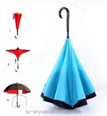 China Newcomer Windproof Inside Out Kazbrella Self-holding Two Layers Inverted Reverse Umbrella for sale