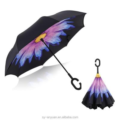 China Windproof Hand Freed Magicbrella Fiberglass Upright Umbrella Inverted C Handle Umbrella Kazbrella for sale