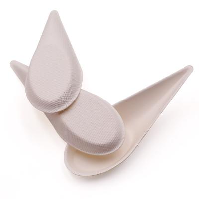 China Biodegradable tear drop spoon shape sugarcane fruit dish disposable bagasse paper sauce fish tray for sale