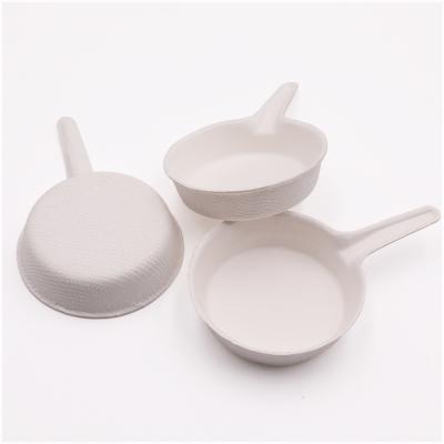 China Biodegradable spoon shallow pan shape sugarcane tableware cake tray disposable bagasse paper sauces tray for sale