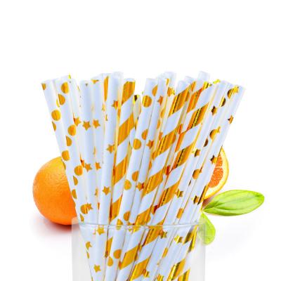 China Degradable pulp paper straws 6mm diameter hot foil straws for bar birthday party DIY home decorate for sale