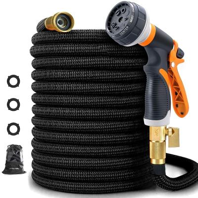 China Lightweight Adjustable 3 Fold Magic Hose 50 Ft Expandable Water Hose With 8 Function Spout for sale