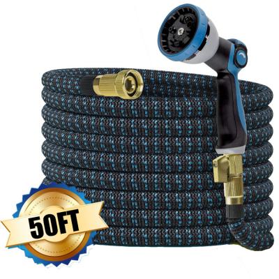 China 50ft 4 Layer Latex Core 10 Function Spray Nozzle ExpandableHose Adjustable Garden Hose With Solid Brass Connector Expandable Garden Hose for sale