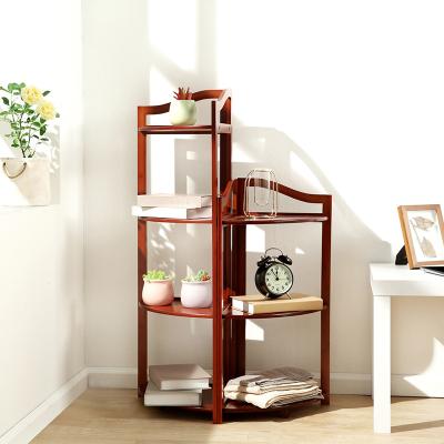 China Sustainable High Quality FSC Free Standing Wooden Bamboo Corner Shelf 5 Tier Eco-Friendly Corner Rack Shelf for sale