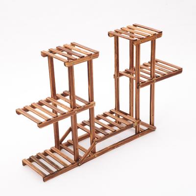 China ECO-frendly Wholesale Wooden Charred Plant Rack, Floor Plant Potted Rack, Flower Pots Rack Display Rack for sale