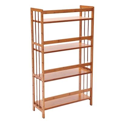 China Extendable Bookshelf, 5 Tier Bookcase Shelving Unit Free Standing Storage Rack Bamboo Adjustable Large Organizer Book Shelves for Living Room for sale