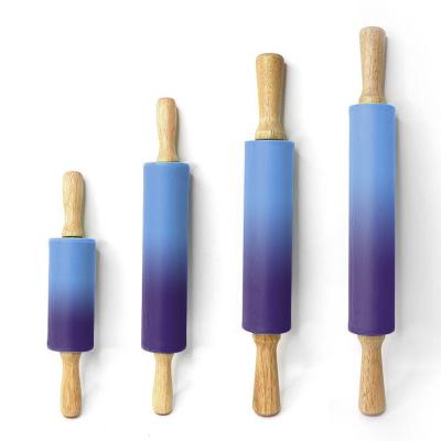 China Viable Silicone Rolling Pin Solid Wood Handle Roller Mini Dumpling Rolling Pin For Special Non-Stick Children for sale