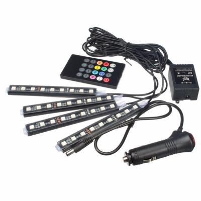 China 4pcs Car LED Strip RGB Color Changing Voice Remote Control Flexible 5050SMD Strip 12LEDs/Segment for sale