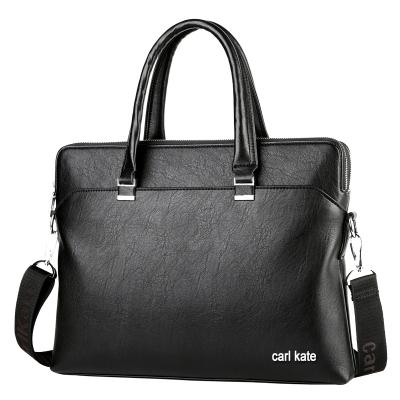 China PU Handbag Mens Solid Color Double Zipper Large Capacity Briefcase A4 Business File Computer Bag for sale