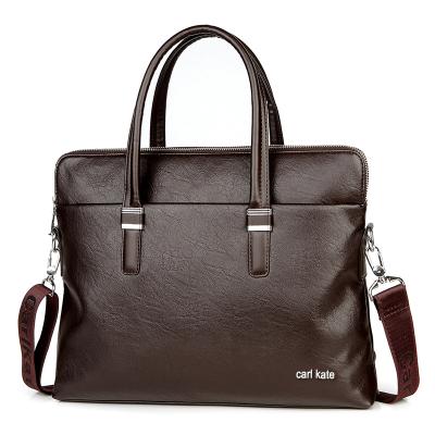 China PU Handbag Mens Solid Color Double Zipper Large Capacity Briefcase A4 Business File Computer Bag for sale