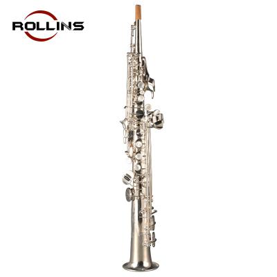 China Straight Saxophone Brass High Grade Phosphor Copper Body Silver Plating Keys RSS-X6 Soprano Saxophone for sale