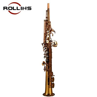 China Straight Soprano Saxophone Copper Material Phosphor Copper Body High Grade Gold Lacquer Keys RSS-X3 Soprano Saxophone for sale