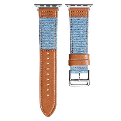 China 38/40mm 40/42mm Jean Leather Watch Strap For Apple Smart Watch Series 6 Leather Band for sale