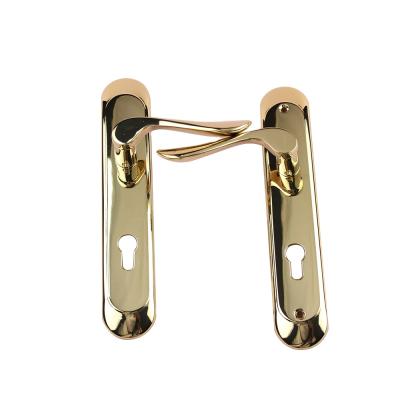 China Modern European Style Stainless Steel PVD Gold Door Lever Handle With Plate for sale