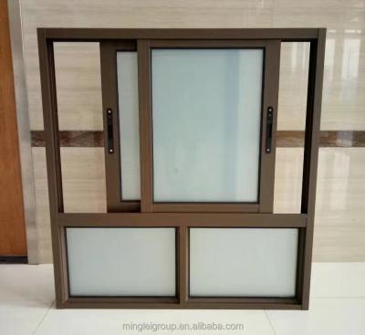 China Sliding Powder Coating Aluminum Brown Color Sliding Frosted Glass Bathroom Window for sale