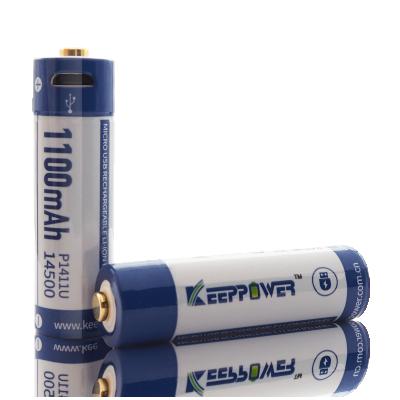 China Toys Keeppower P1411U Micro USB 14500 3.6V 1100mAh Rechargeable Lithium Battery In Pair for sale