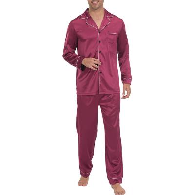 China Factory Custom QUICK DRY Custom Men's Silk Red Piping Pajamas/Men's Silk Pajamas Set for sale