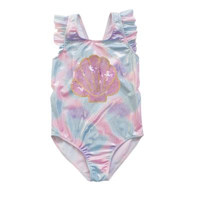 China Summer Breathable Kids Seashell Sequin Cartoon Bathing Suit Little Girl Swimwear One Piece Swimming Suits For Girls for sale