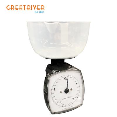 China Large River 5kg Function Weight Lovely Plastic Material Spring Dial Kitchen Scale With Bowl for sale