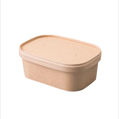 China Latest Design 500ml 650ml 750ml 1000ml Recyclable Kraft Paper Rectangle Disposable Salad Bowl for sale