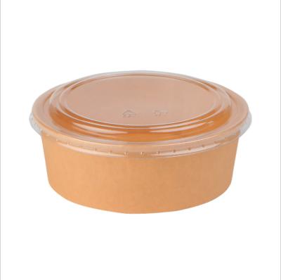 China Recyclable Custom Logo Craft Paper Bowl Biodegradable Disposable Round 500ml 750ml 1000ml With Lid for sale