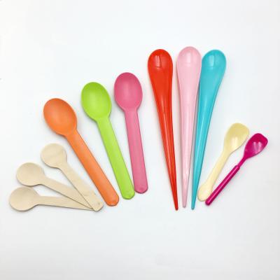 China Disposable Colorful Long Handle Mini Plastic Spoon And Fork For Dessert Custom Printed Disposable Plastic PP PS Ice Cream Spoons for sale