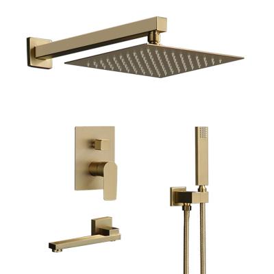 China Without Slide Bar Wall Mounted Shower System With Square Rainfall Shower Mixer Concealed Brass Dual Function Shower Kit for sale