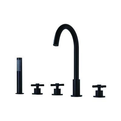 China Without Slide Bar DG Black 5 Holes Bathroom Faucet With SUS 304 Tub Faucet Hose Bathroom Mixer Tap for sale