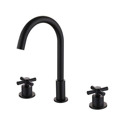 China Metered Faucets Black Or Chrome Widespread 3 Hole Lavatory Faucet Water Basin Faucet for sale