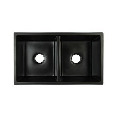 China Without Faucet Solid Outdoor Double Bowl Matt Black Kitchen Sink Kitchen Granite Sink for sale