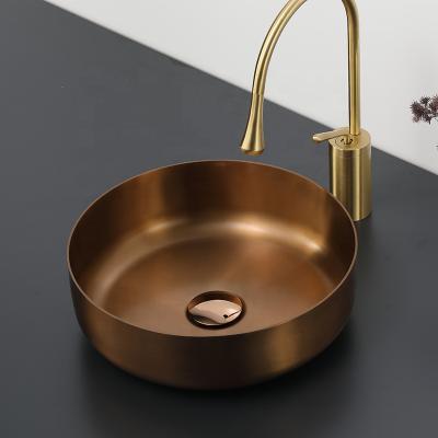 China Modern Super-minimalistic Bronze Stainless Steel Art Counter Washbasins For Bathroom for sale