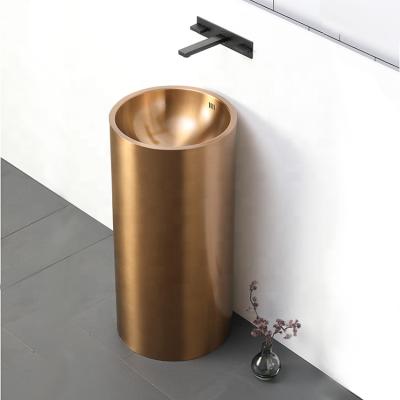 China Modern Pedestal Art Bronze Hand Bathroom Round Stainless Steel Circular Sink for sale