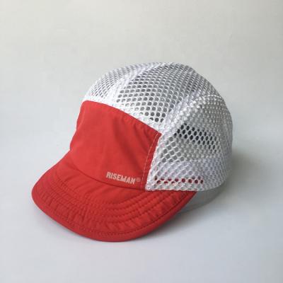 China High Quality Nylon Mesh Camp Cap Unstructured Five Panel Hat 5 Panel Running Riseman Hat for sale